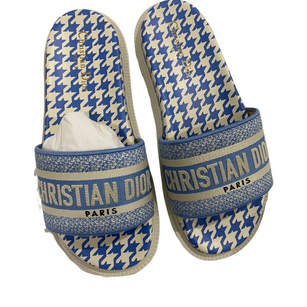 Christian Dior Cornflower Blue and Cream Mules